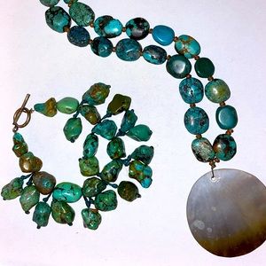 Turquoise blue gem stone bracelet and necklace set